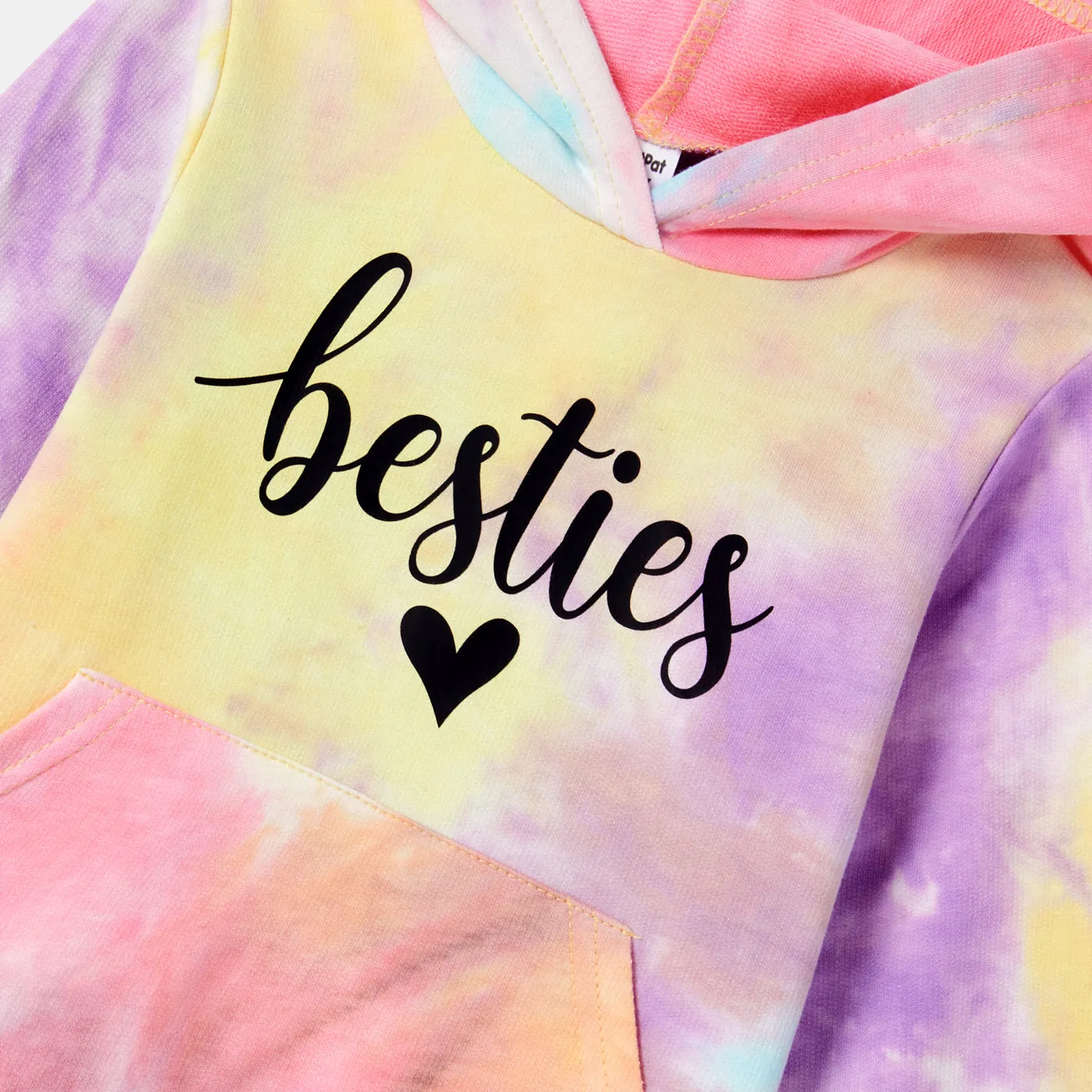 100% Cotton Letter Print Colorful Tie Dye Long-sleeve Hoodies for Mom and Me