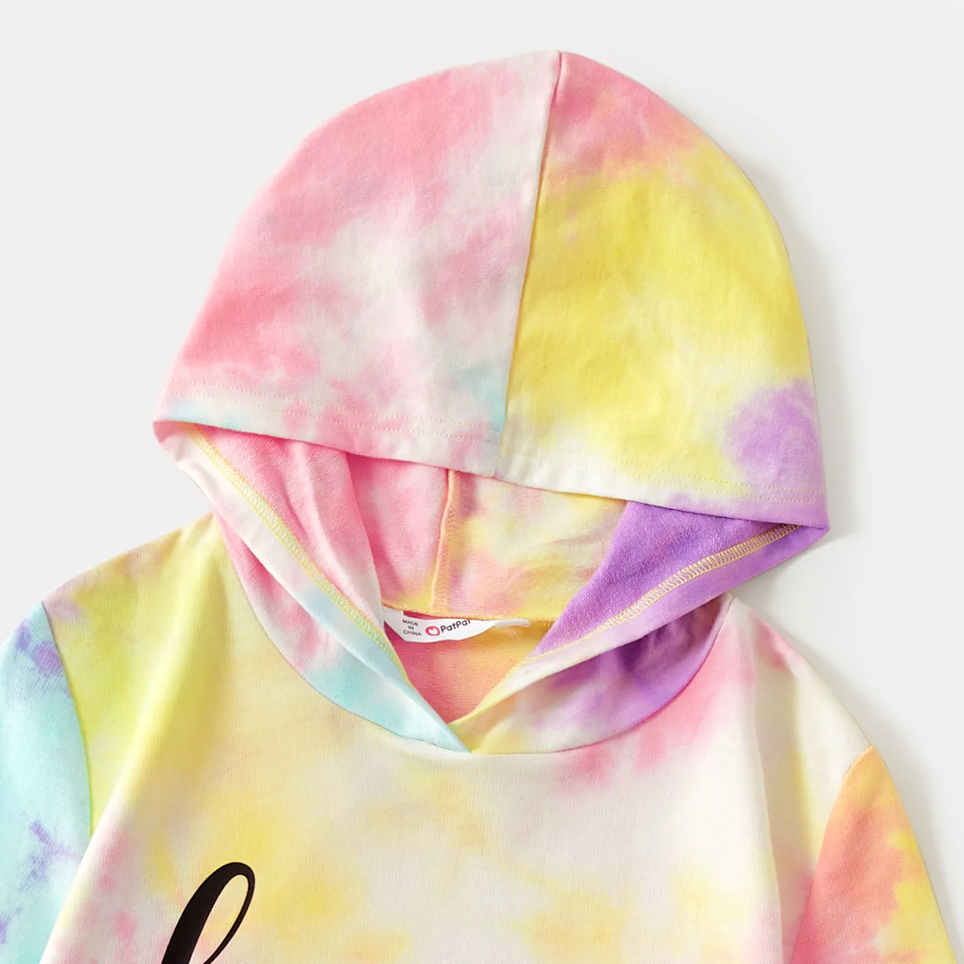 100% Cotton Letter Print Colorful Tie Dye Long-sleeve Hoodies for Mom and Me