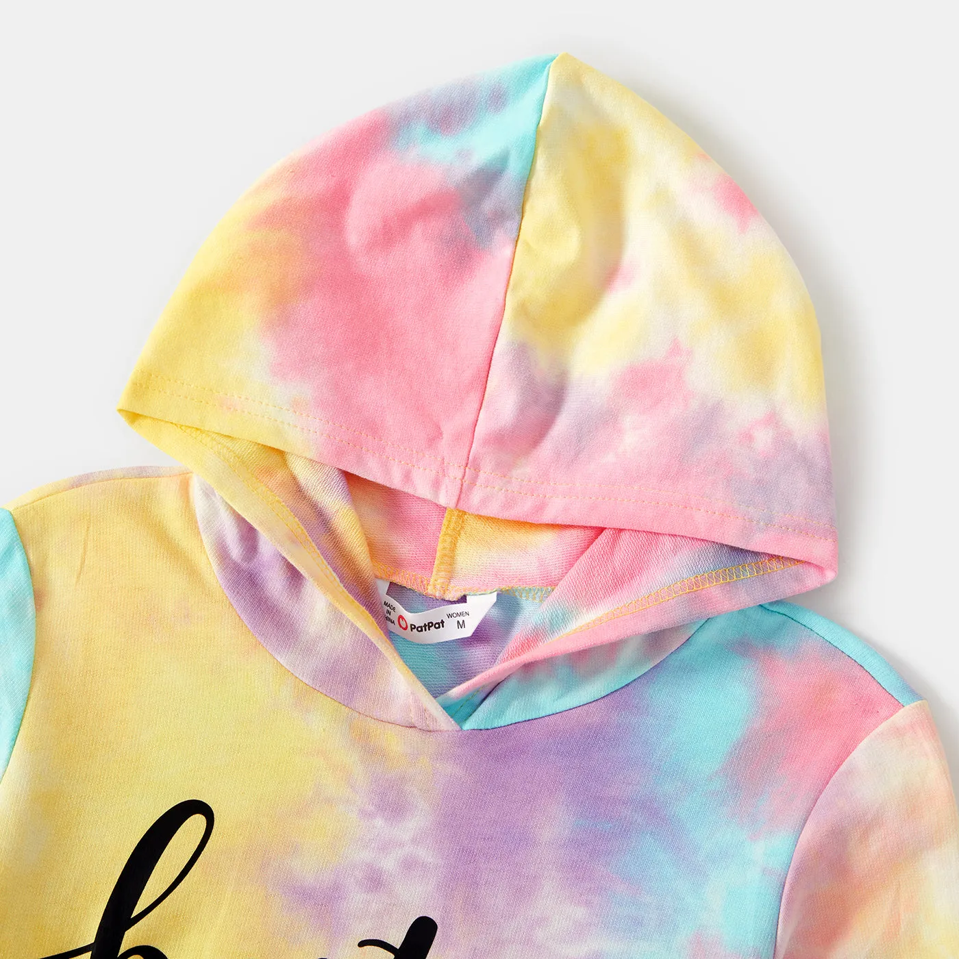 100% Cotton Letter Print Colorful Tie Dye Long-sleeve Hoodies for Mom and Me