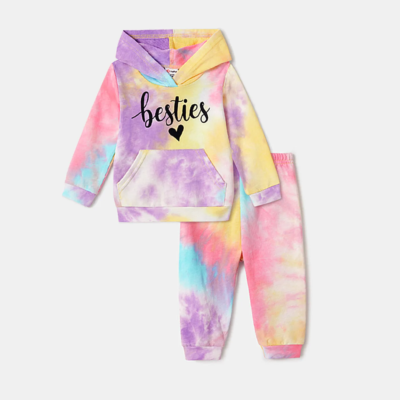 100% Cotton Letter Print Colorful Tie Dye Long-sleeve Hoodies for Mom and Me