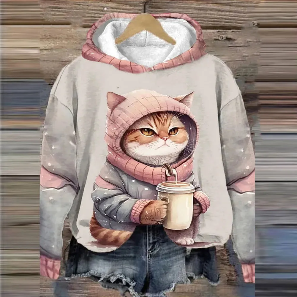 3D Cat Graphic Women's Casual Hoodie