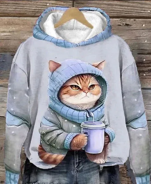 3D Cat Graphic Women's Casual Hoodie