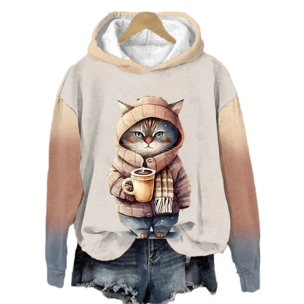 3D Cat Graphic Women's Casual Hoodie