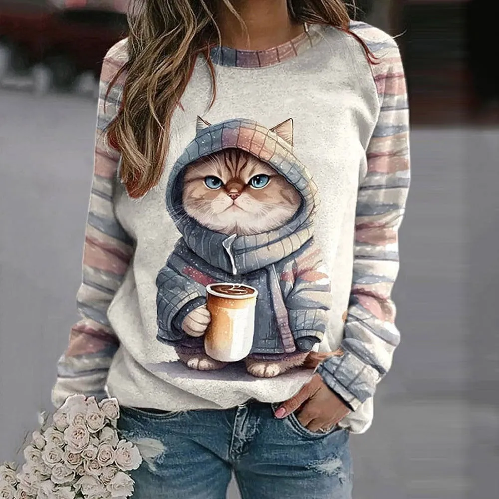 3D Cat Graphic Women's Casual Hoodie