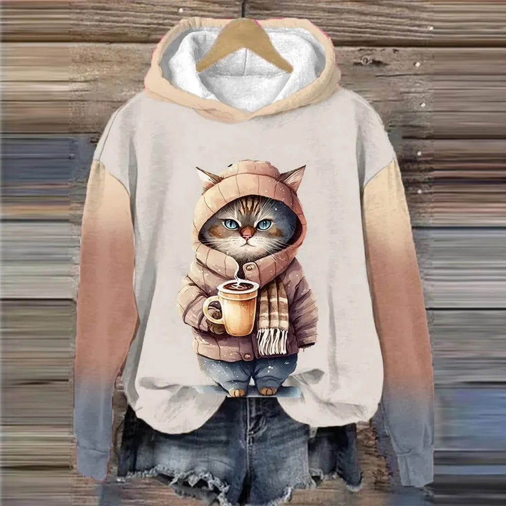 3D Cat Graphic Women's Casual Hoodie