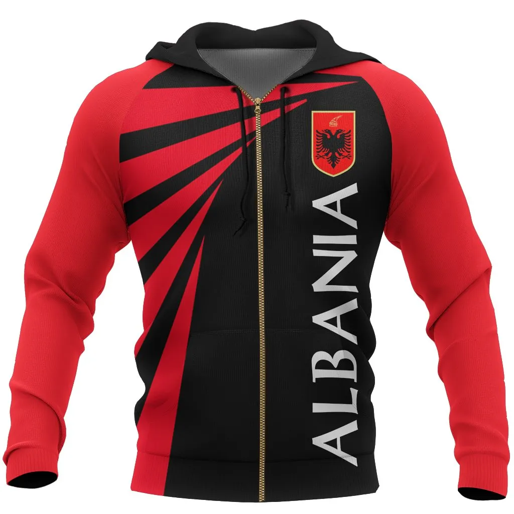 Albania Hoodie Coat Of Arms - Tornado Version Albania Zip-Up Th5