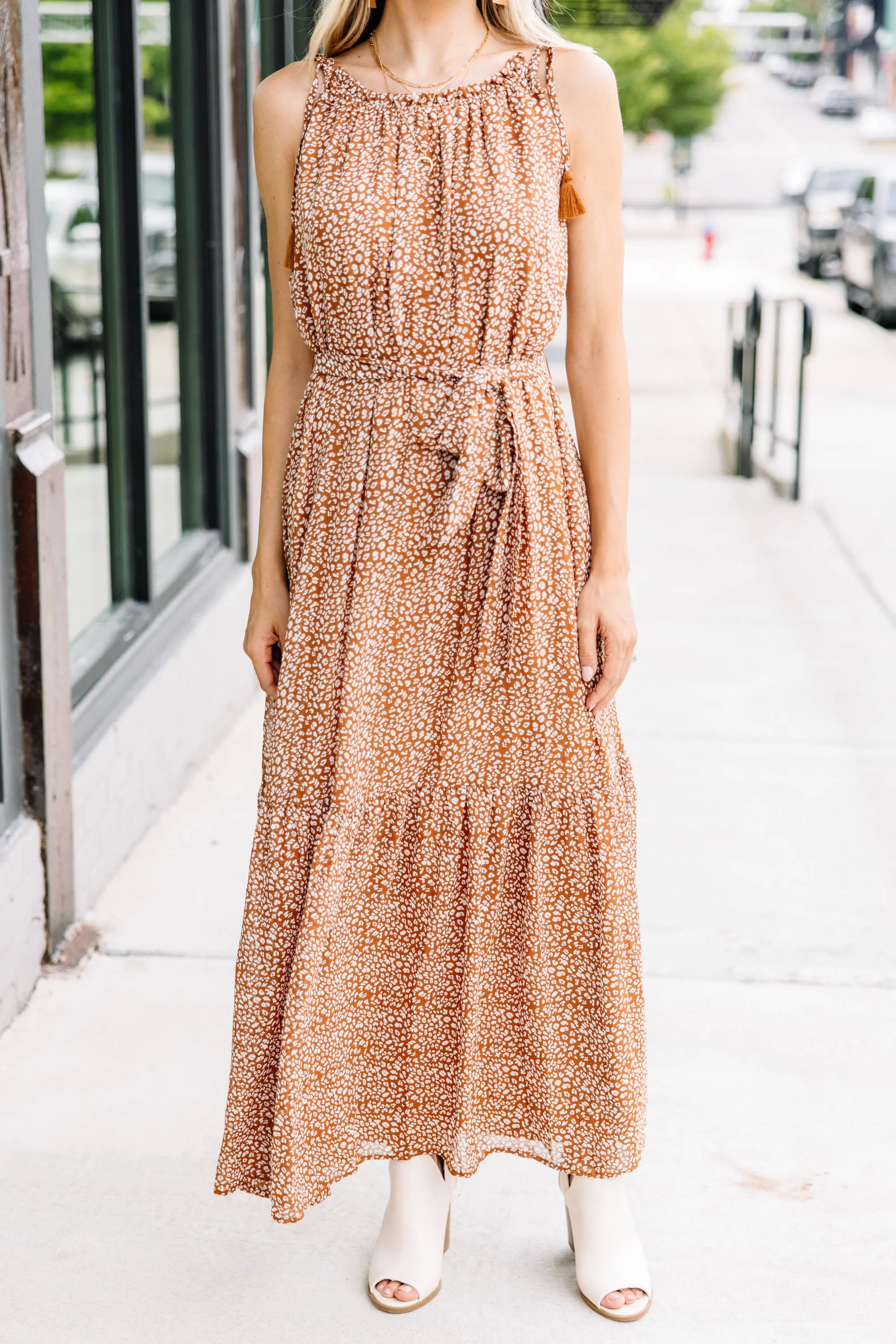 All Of Your Love Brown Ditsy Leopard Maxi Dress