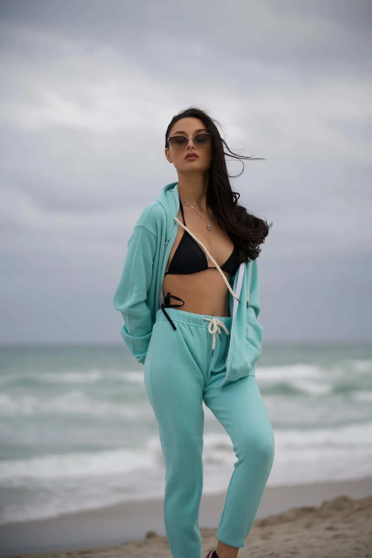 Aqua Tracksuit Set Hoodie Jacket And Joggers Two Piece Set