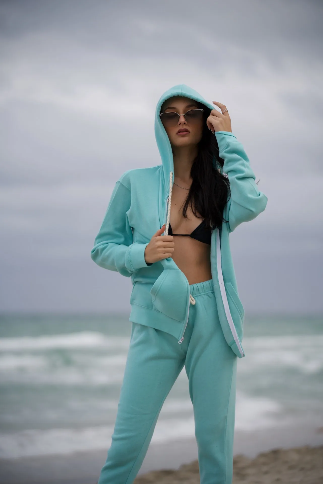 Aqua Tracksuit Set Hoodie Jacket And Joggers Two Piece Set