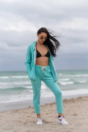 Aqua Tracksuit Set Hoodie Jacket And Joggers Two Piece Set