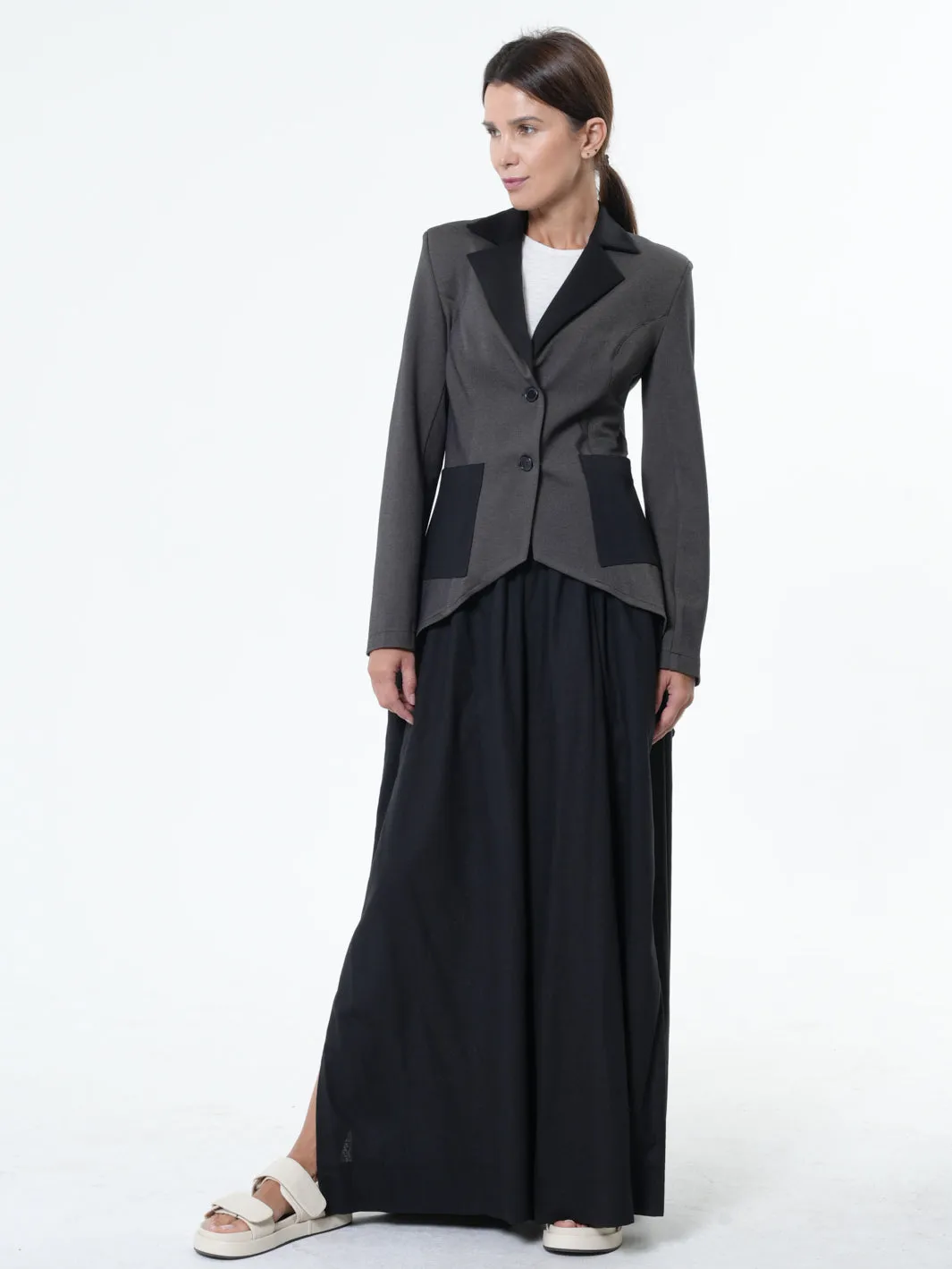 Asymmetric Blazer With Chiffon At The Back