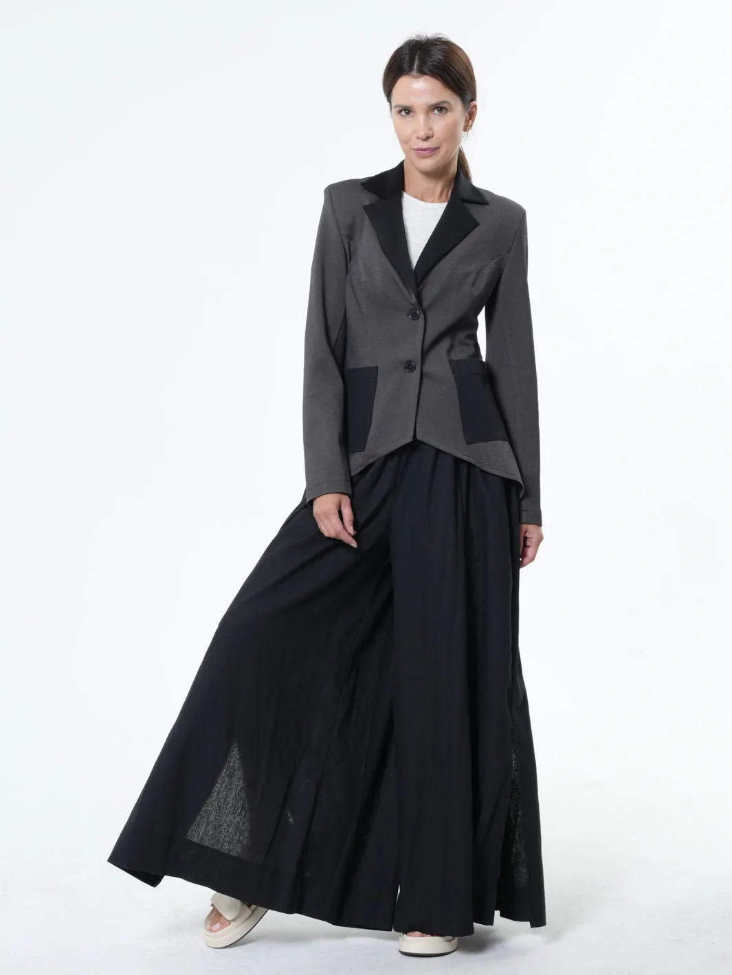 Asymmetric Blazer With Chiffon At The Back