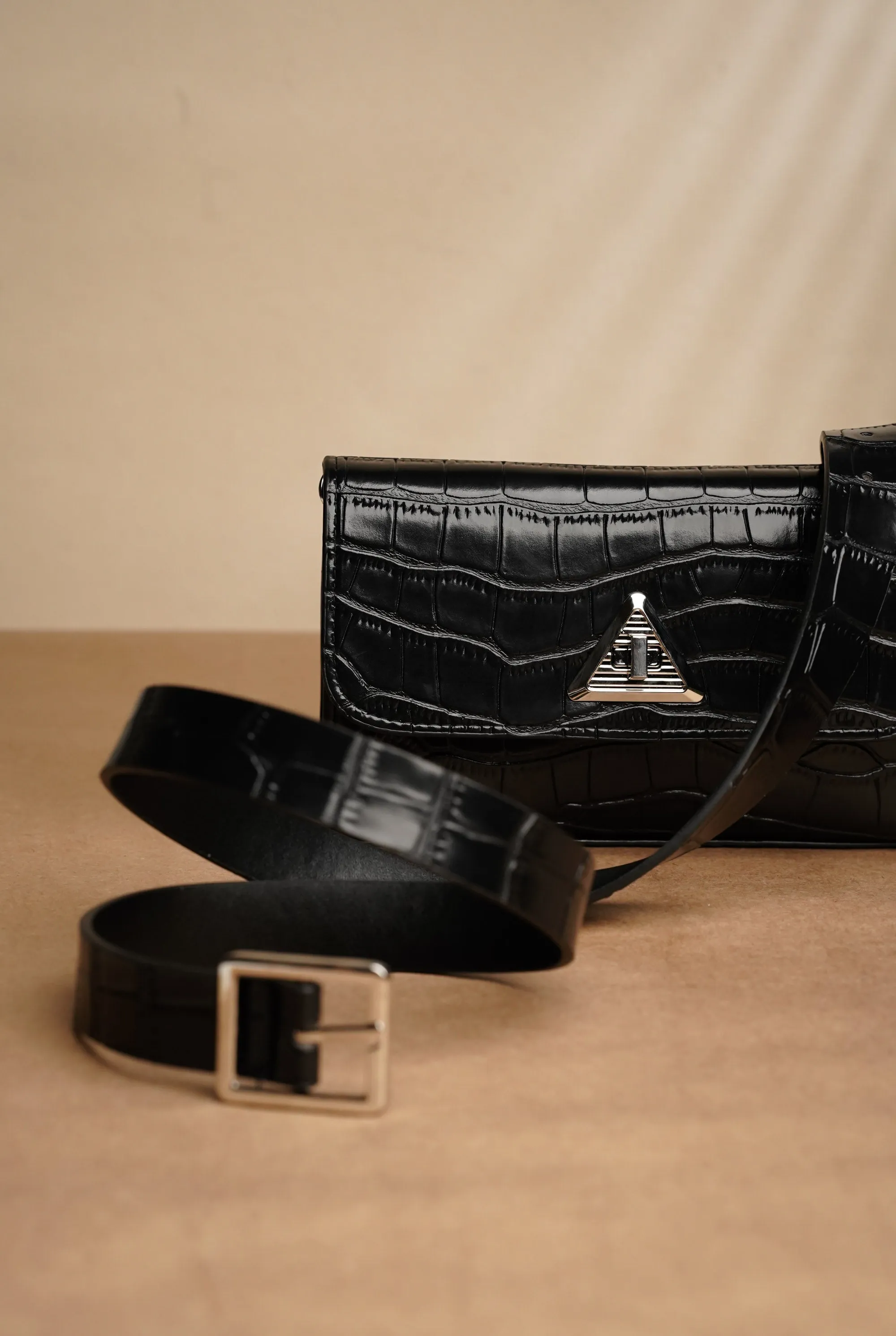 Black Alligator Waist Belt Bag