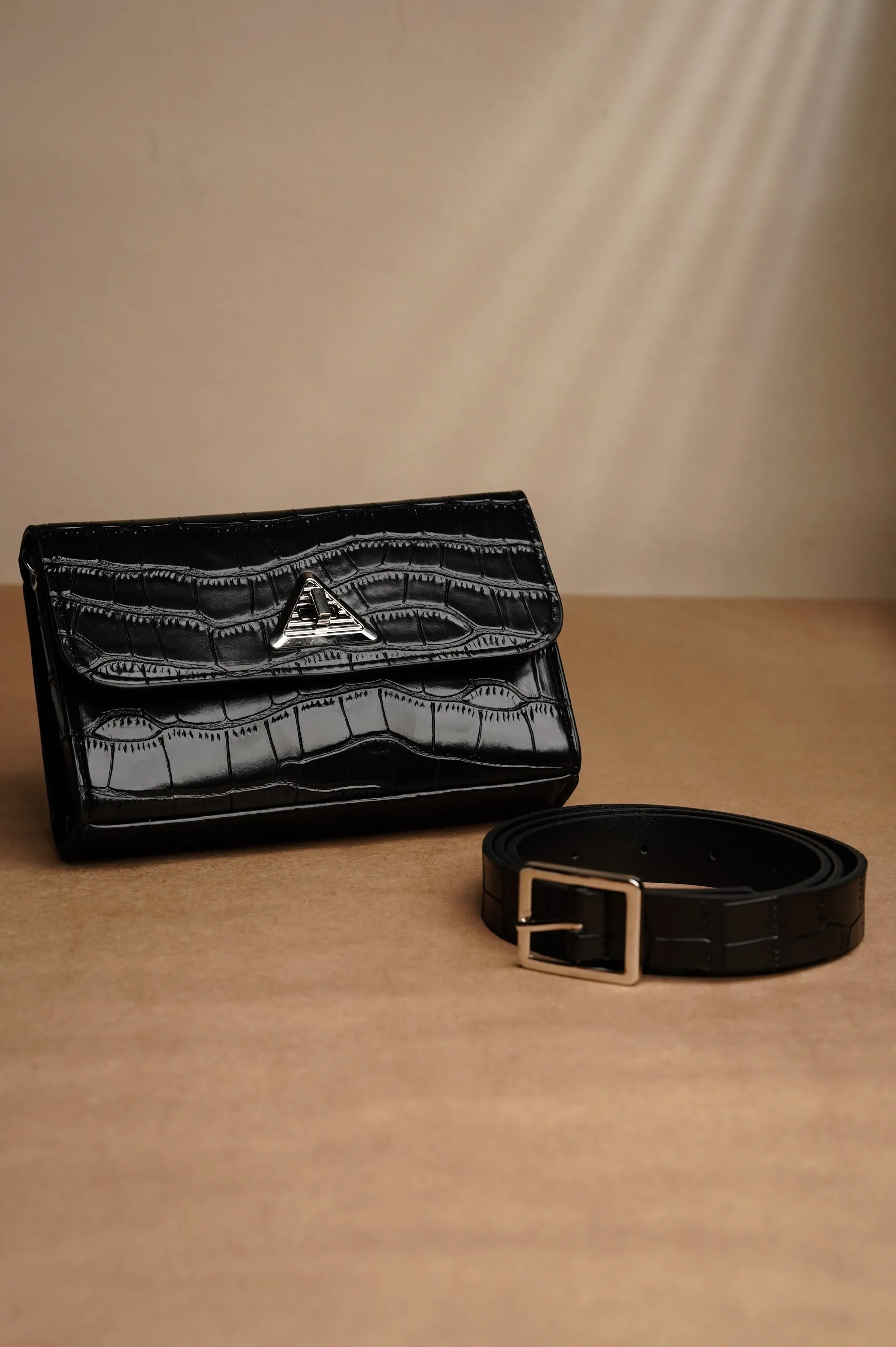 Black Alligator Waist Belt Bag