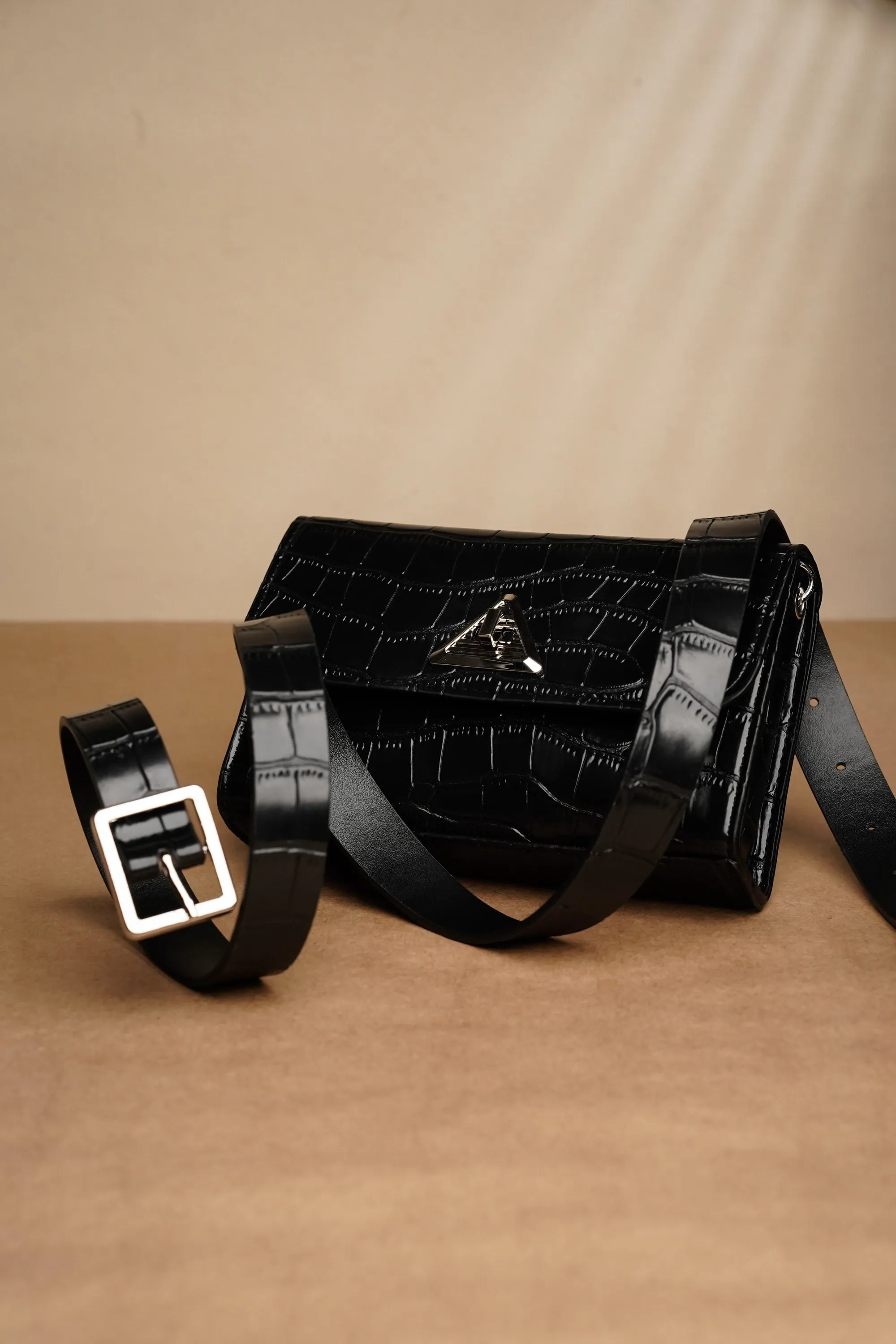 Black Alligator Waist Belt Bag