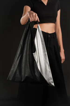 Black And Silver Leather Bindle Bag