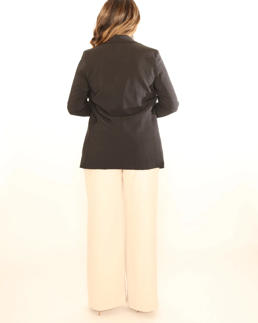 Black Open-Front Peak Women Lapel Blazer