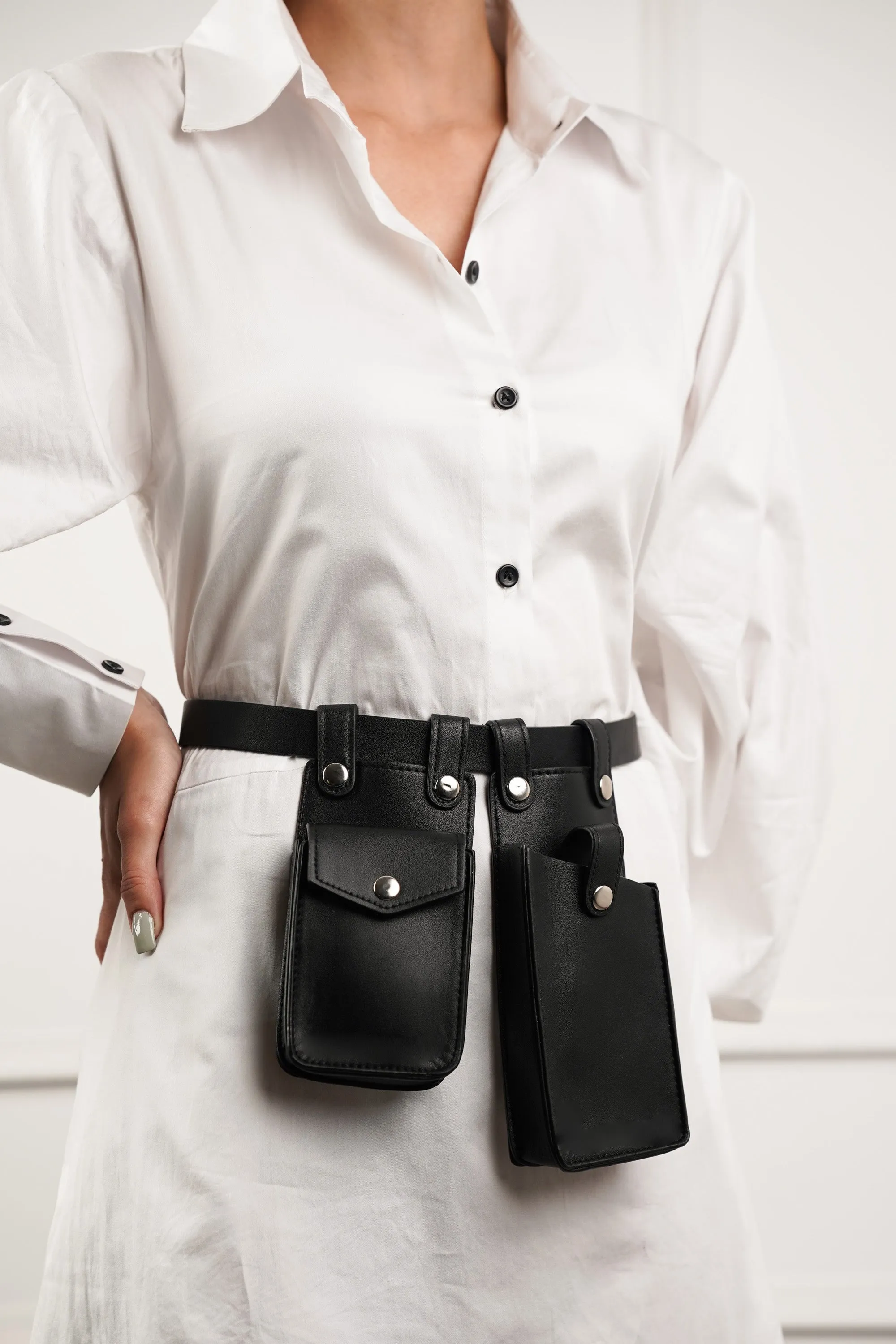 Black Waist Belt with Utility Bags