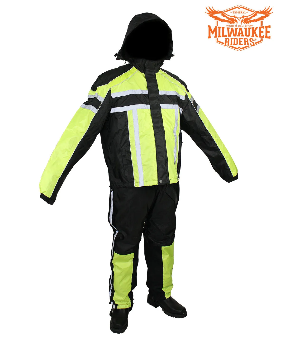 Black/Flourescent Textile Two-Piece Rain Suit By Dream Apparel®