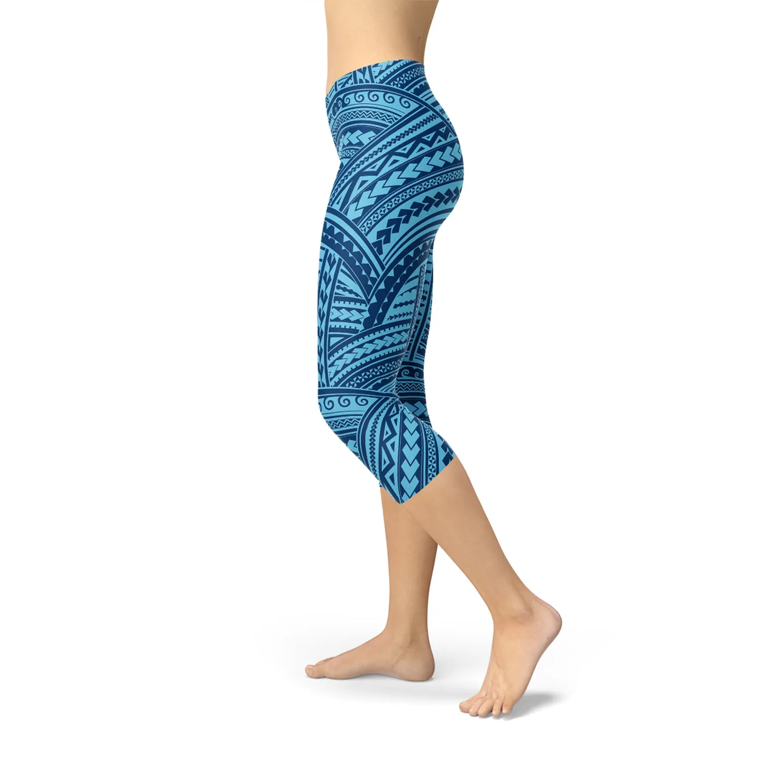 Blue Maori Capri Leggings