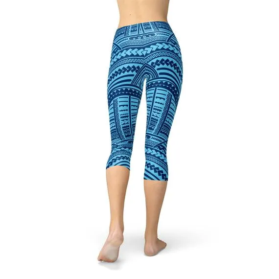 Blue Maori Capri Leggings