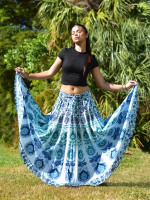 Boho Indian Ethnic Print Mandala Peacock Seven Yard Full Circle Pure Cotton Long maxi skirt