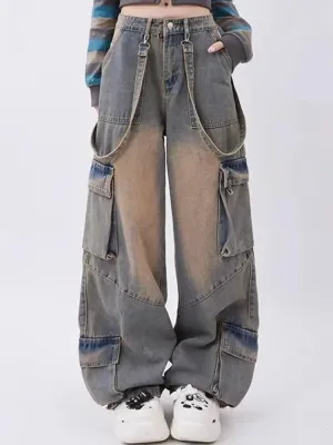 Bonnyshow Y2K Emo Korean Acubi Vintage Cargo Baggy Jeans Grunge Aesthetic Denim Wide Leg Pants Straight Trousers Women Oversize Clothes