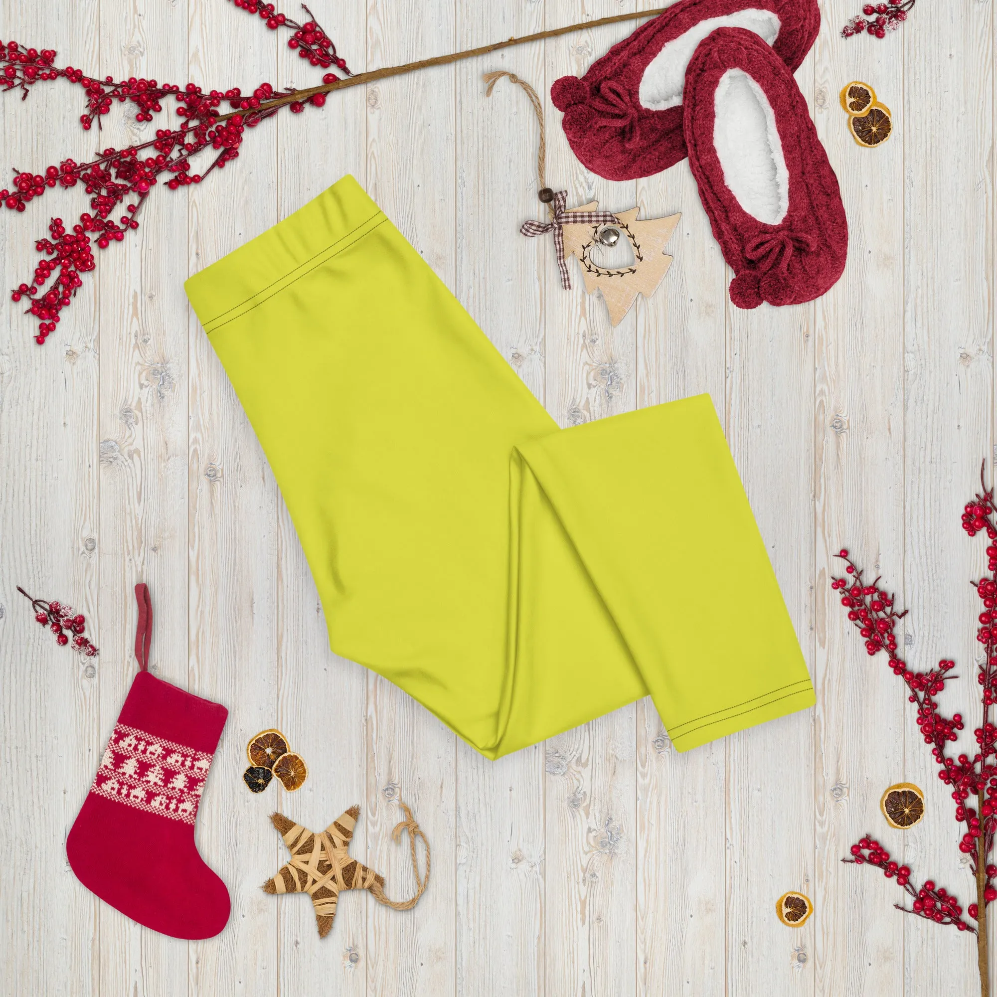 Bright Yellow Solid Capri Leggings, Yellow Lemon Solid Color Premium Women's Capris Tights-Made in USA/EU/MX