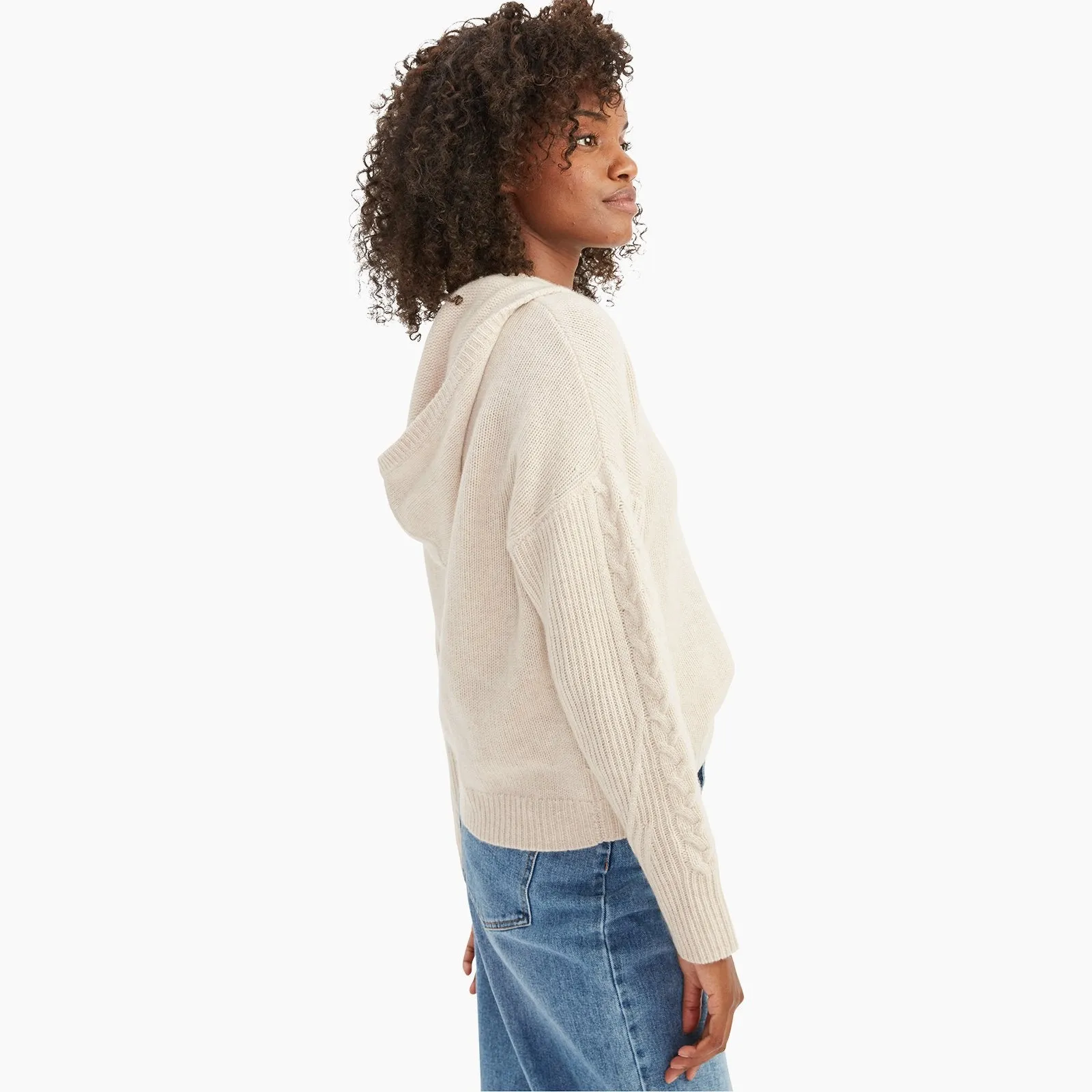 Cable Knit Sleeve Henley Hoodie