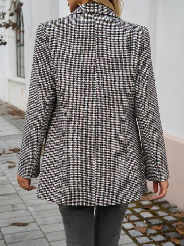 Classic Houndstooth Tailored Double Breasted Blazer Jacket for Women