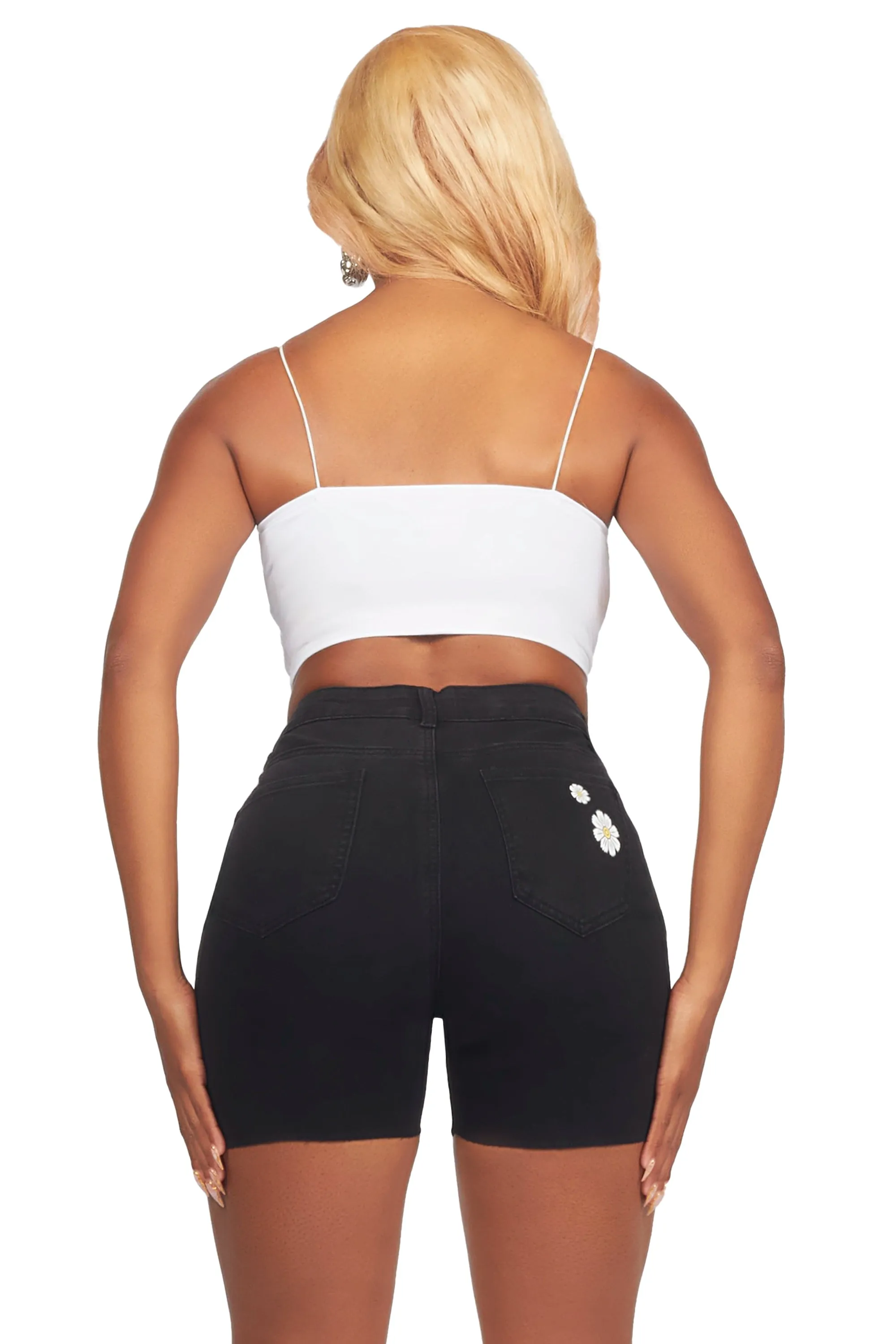 Coming Up Daisies Black Denim Short