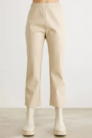 Cream Faux Leather High Waist Pants /1-2-2