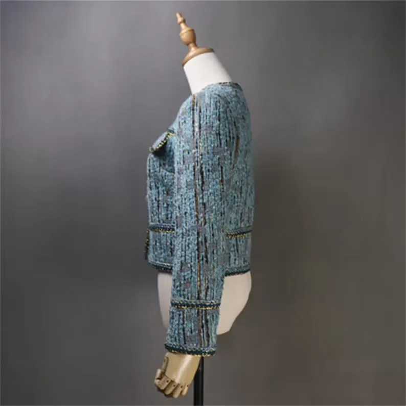 Custom Made Blue Jacket Multi-Color Tweed Coat