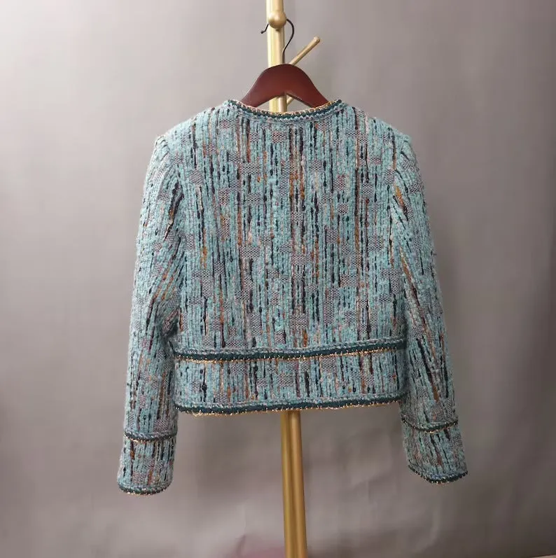 Custom Made Blue Jacket Multi-Color Tweed Coat