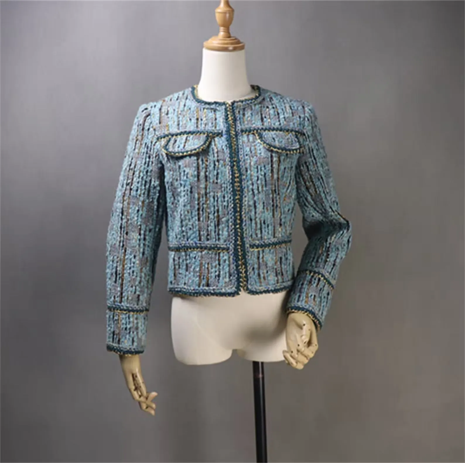 Custom Made Blue Jacket Multi-Color Tweed Coat