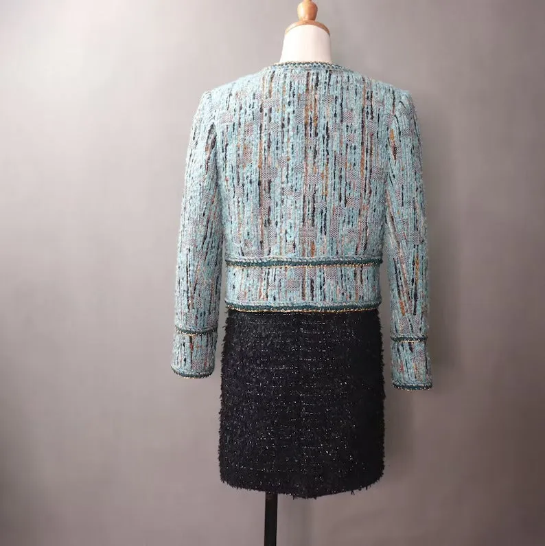 Custom Made Blue Jacket Multi-Color Tweed Coat