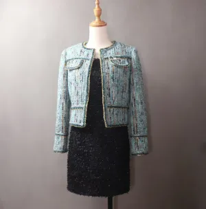 Custom Made Blue Jacket Multi-Color Tweed Coat