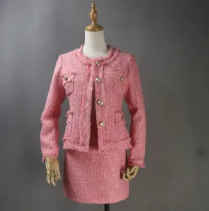 Custom Made Tailor Made Tweed Coral Color Blazer   Skirt for Women