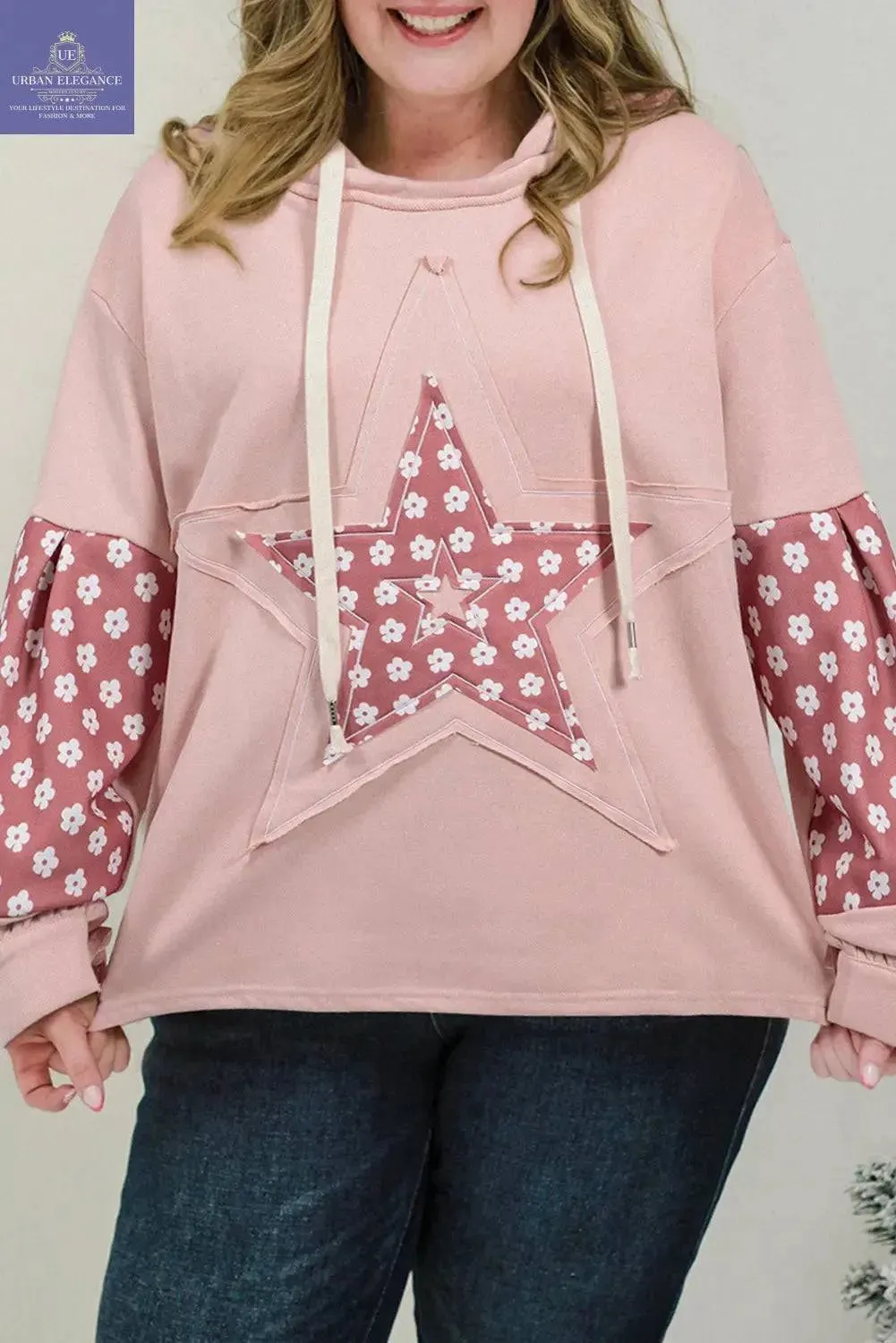 Delicacy Floral Color Block Drawstring Hoodie