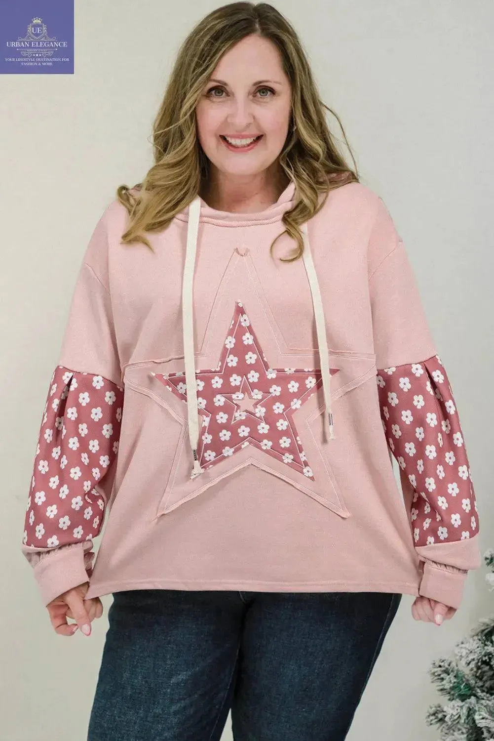 Delicacy Floral Color Block Drawstring Hoodie