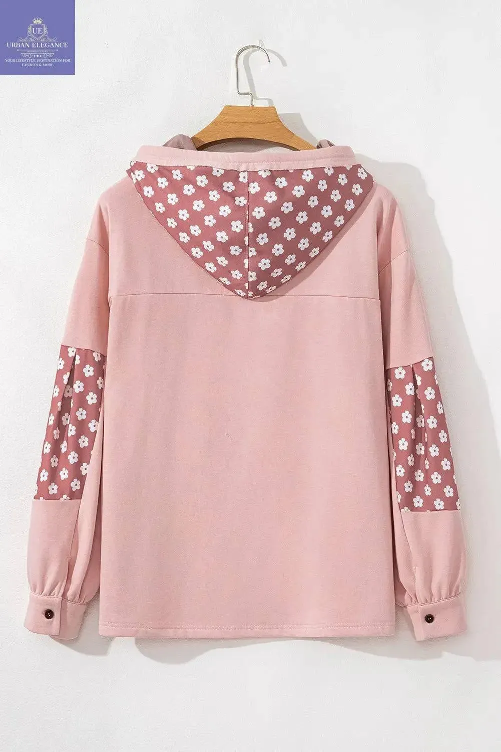 Delicacy Floral Color Block Drawstring Hoodie