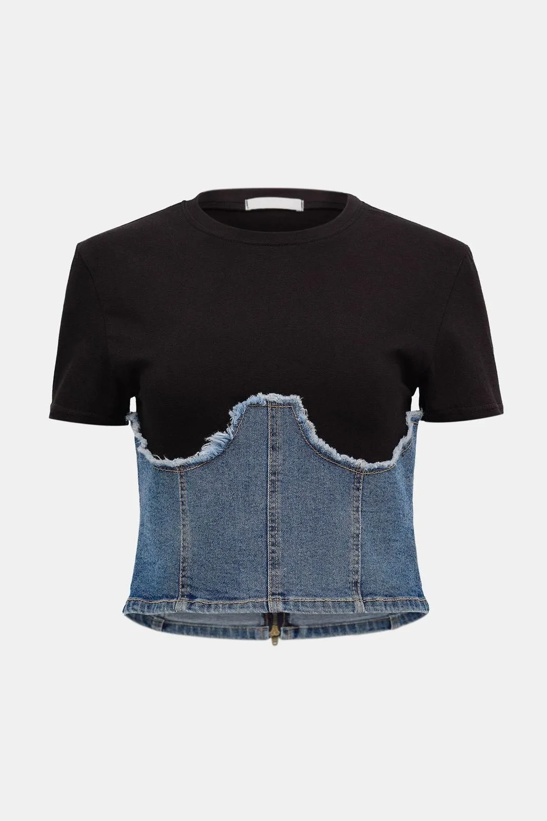 Denim Corset Attached Top - Black