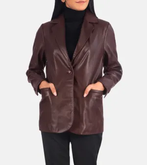 Des Moines Maroon Women's Leather Blazer