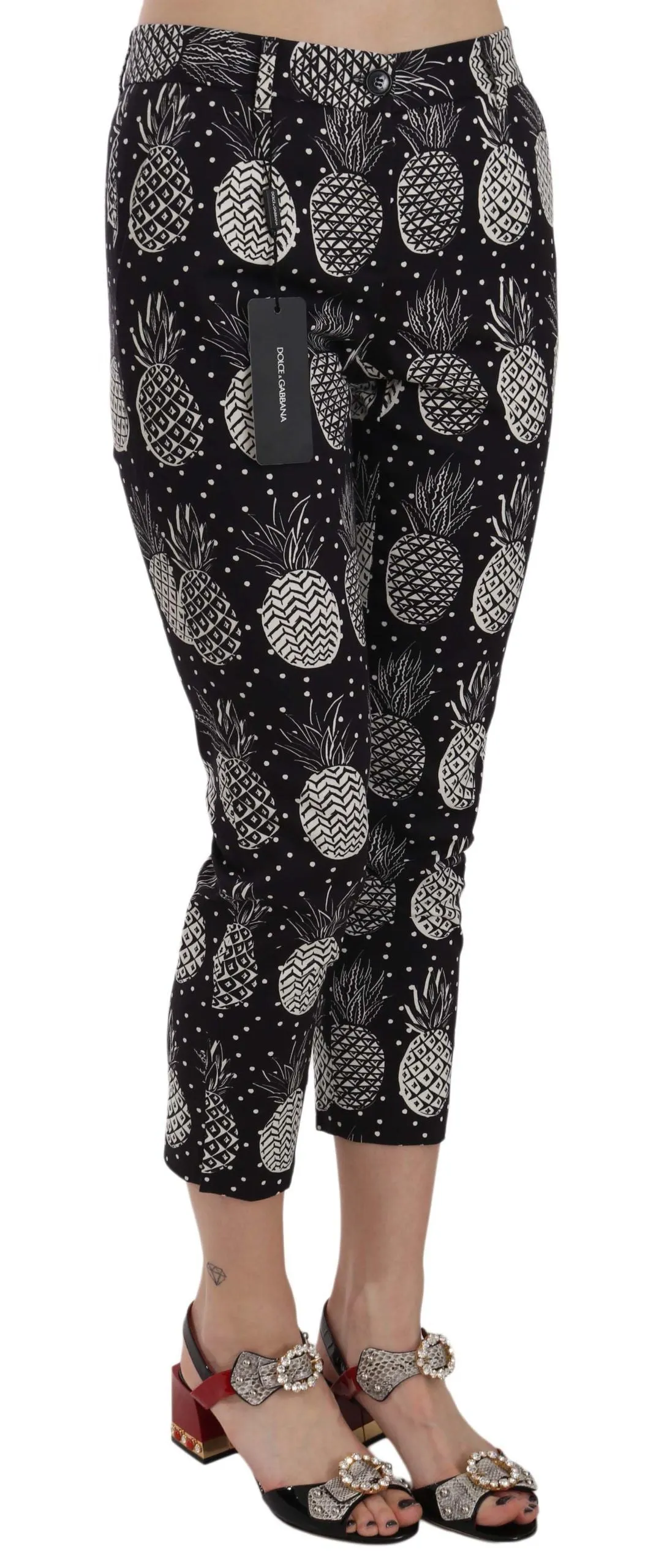 Dolce & Gabbana Chic Black Pineapple Print Skinny Capri Pants