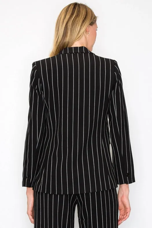 Elegant Pinstripe Open Front Blazer