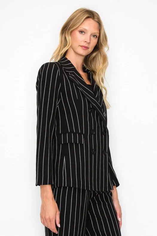 Elegant Pinstripe Open Front Blazer