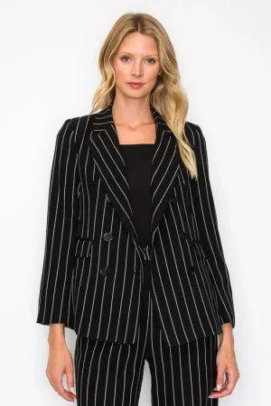 Elegant Pinstripe Open Front Blazer