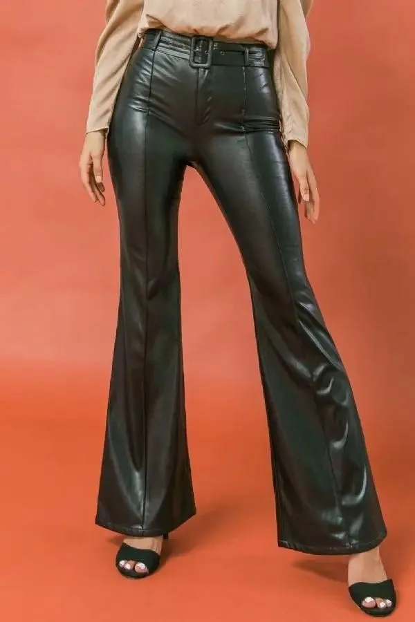 Faux Leather Bell Bottom Pants