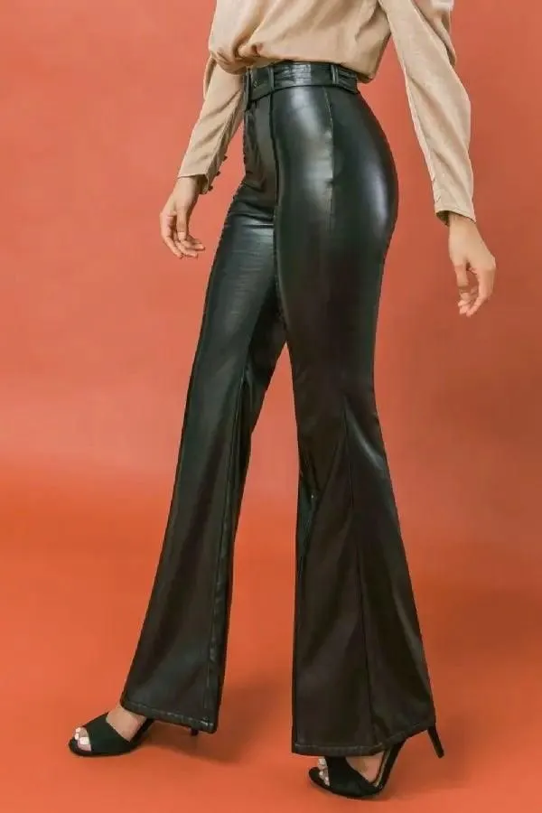 Faux Leather Bell Bottom Pants