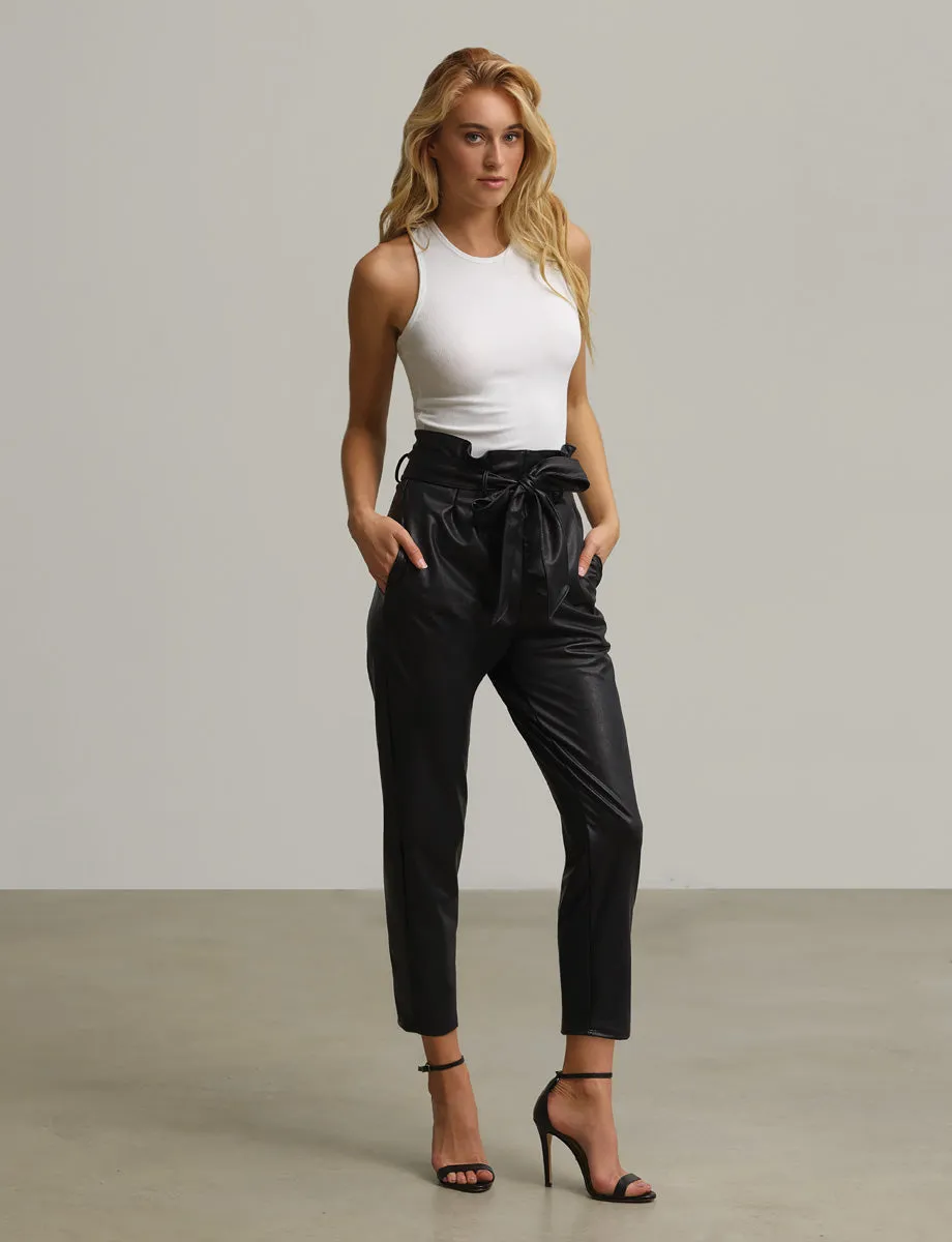 Faux Leather Paperbag Pants